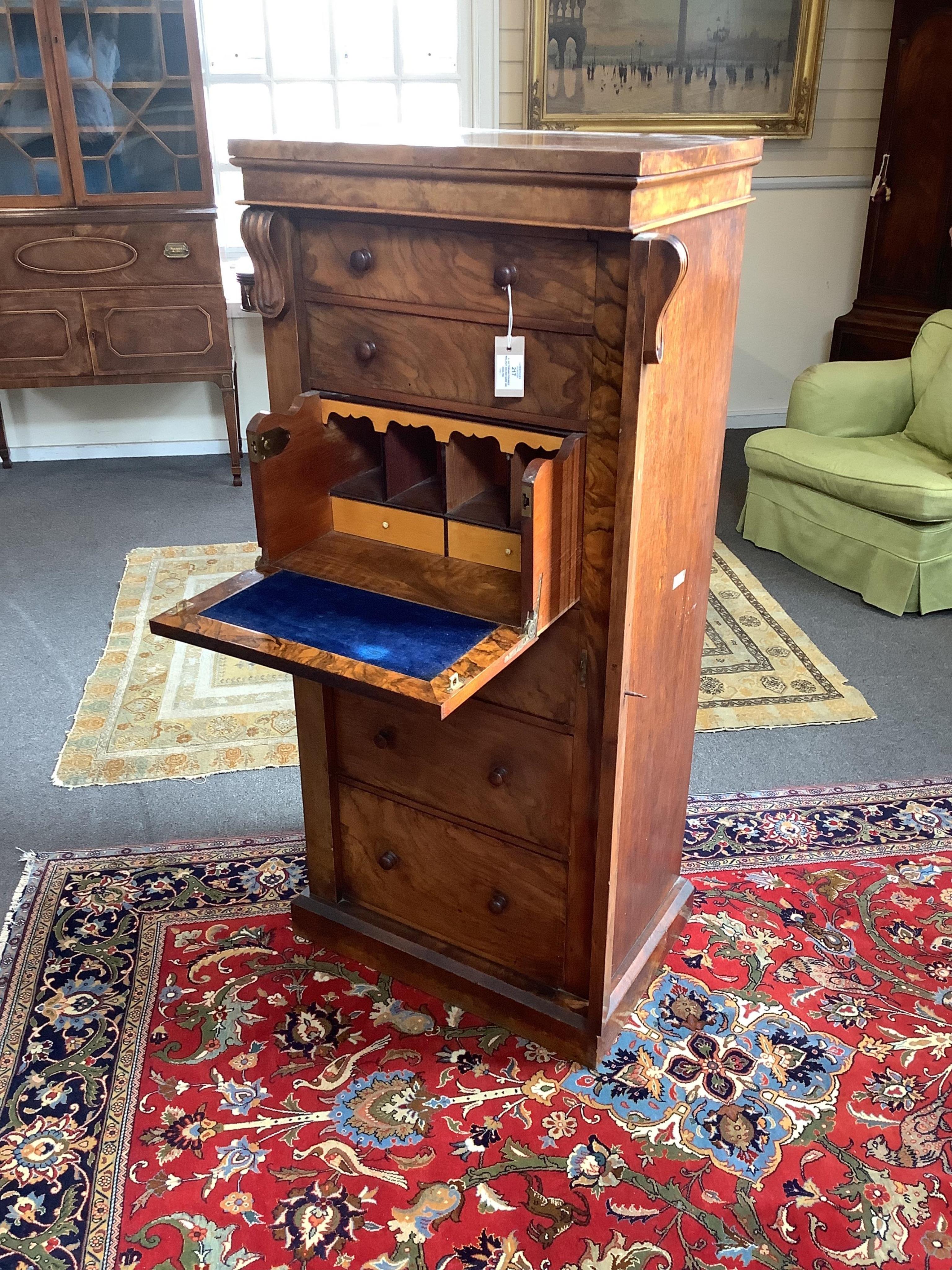 A Victorian figured walnut secretaire Wellington chest
